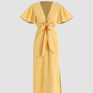 Solid Bow Cut Out Midi Dress